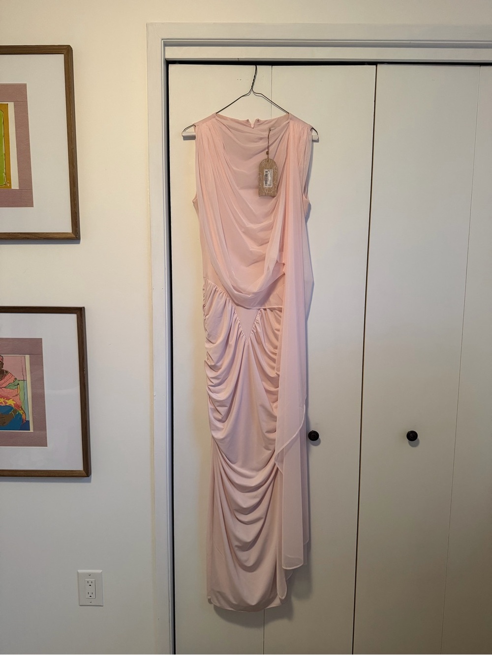Meshki Amandine One-Shoulder Draped Maxi Gown in Light Pink - Picture 2 of 2